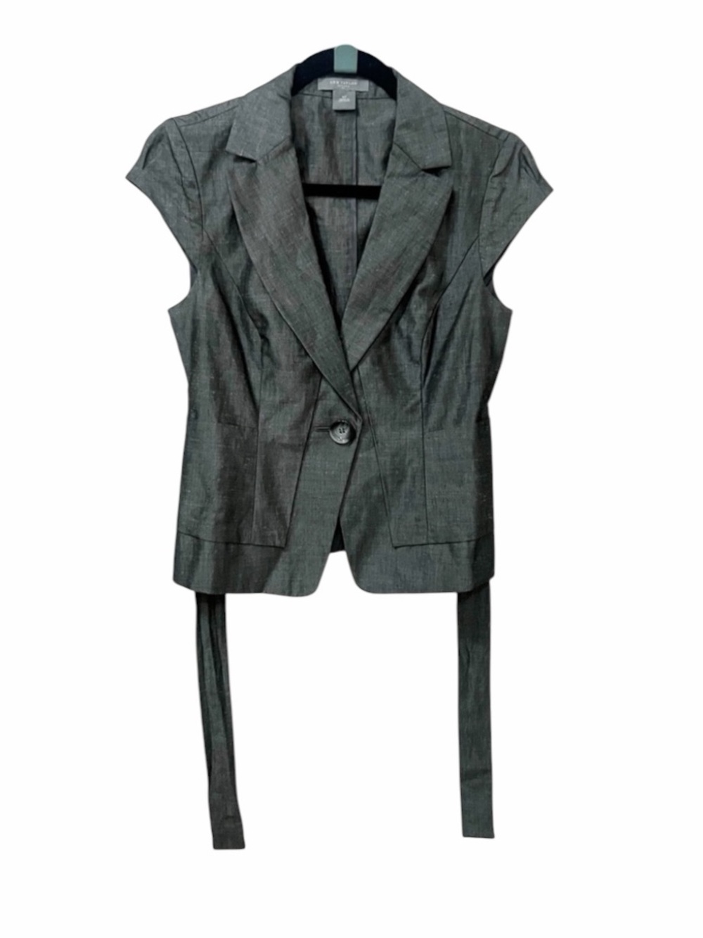 Ann Taylor Linen gray tie waist vest gray women’s size 4 Petite